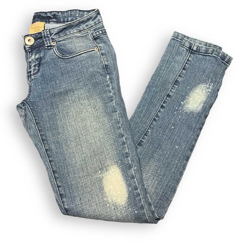 Vintage Bubblegum Blue Jeans Y2K Low Rise Distressed Flap Pocket Stretch Sz 3/4